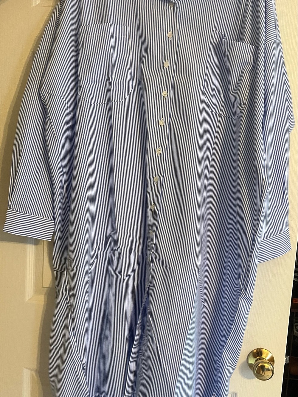 Zenana Blue and White Pinstripe Button-Down dress